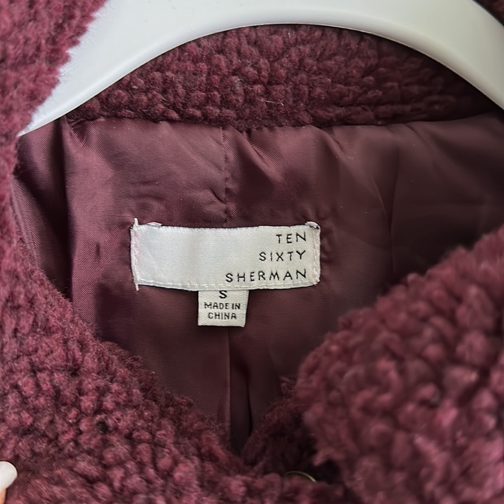 Burgundy Fleece Button Down Jacket - image 3